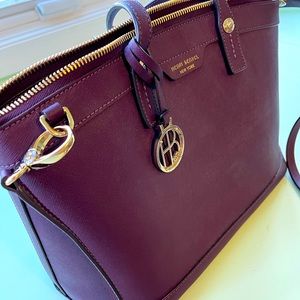 Henri Bendel Saffiano Leather West 57th Purple Satchel Handbag with dust bag